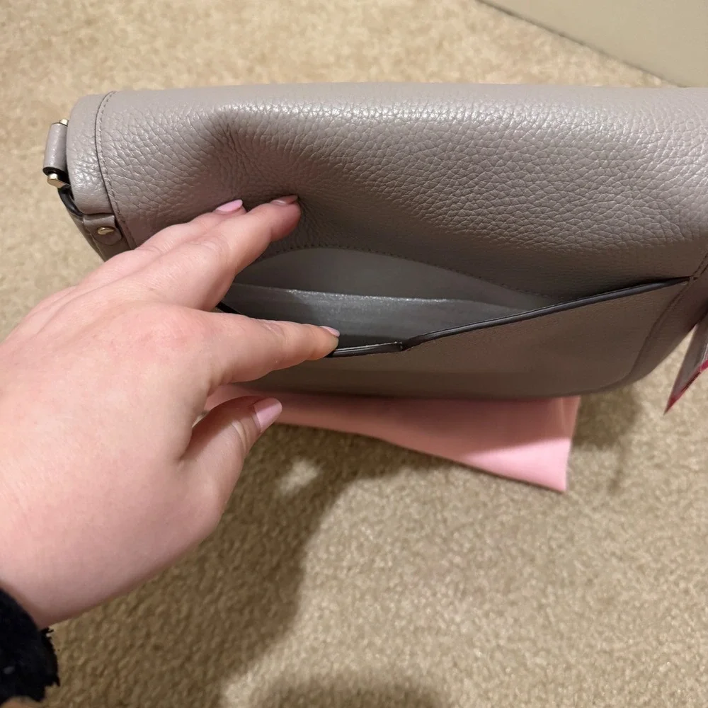 Kate Spade Roulette Saddle Bag Grey Pebbled‎ Leather Crossbody PXRUB373